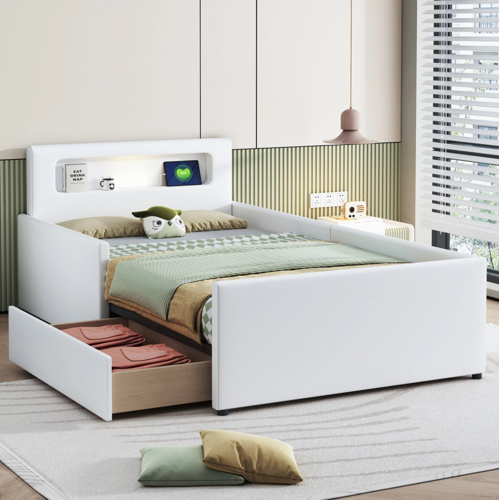 Letto singolo imbottito per bambini 90x200 cm bianco con USB
