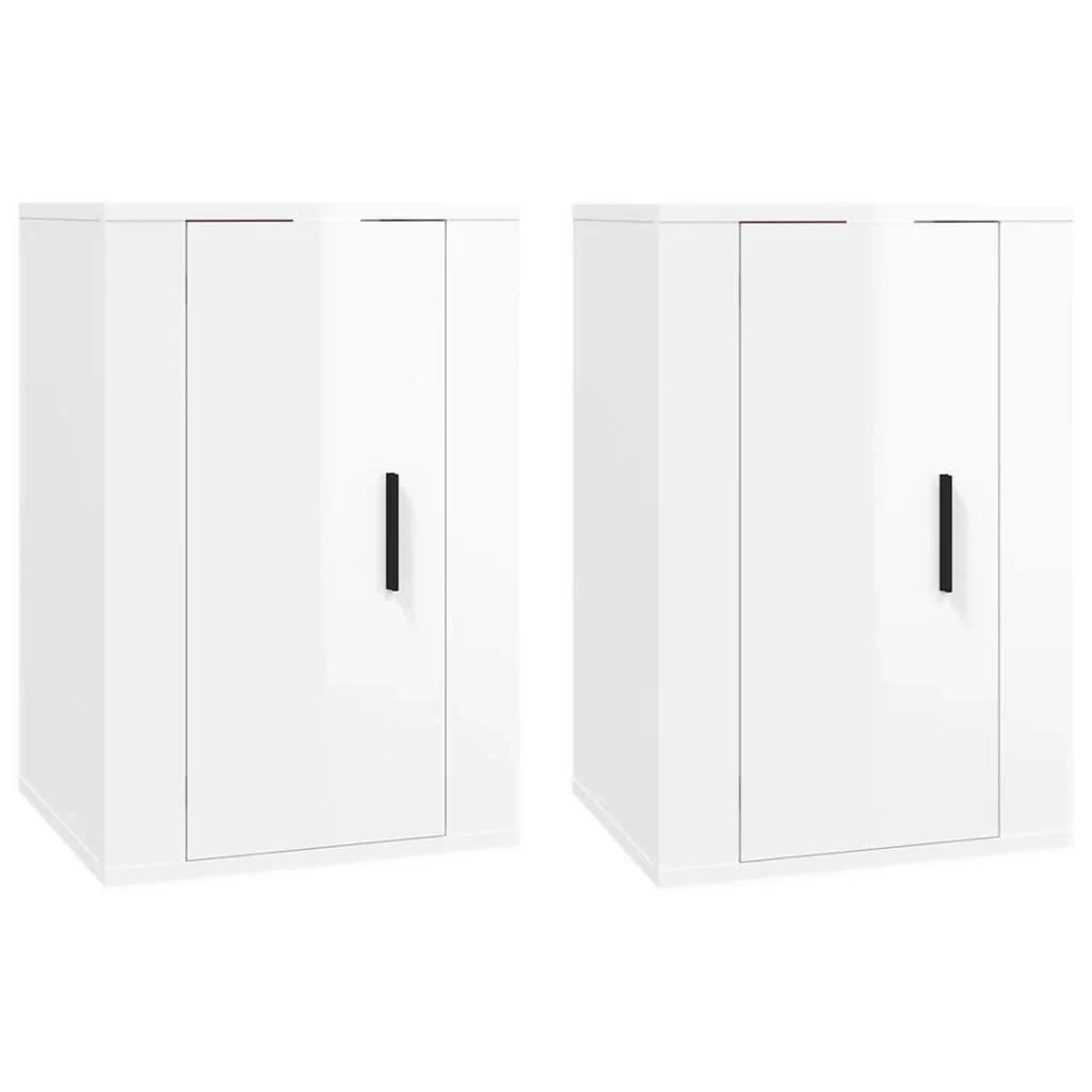 Mobile TV multimediale da parete mensola TV credenza TV per sala da pranzo soggiorno camera da letto 2 pezzi lucido 40 x 34,5 x 60 cm bianco 02_0028948