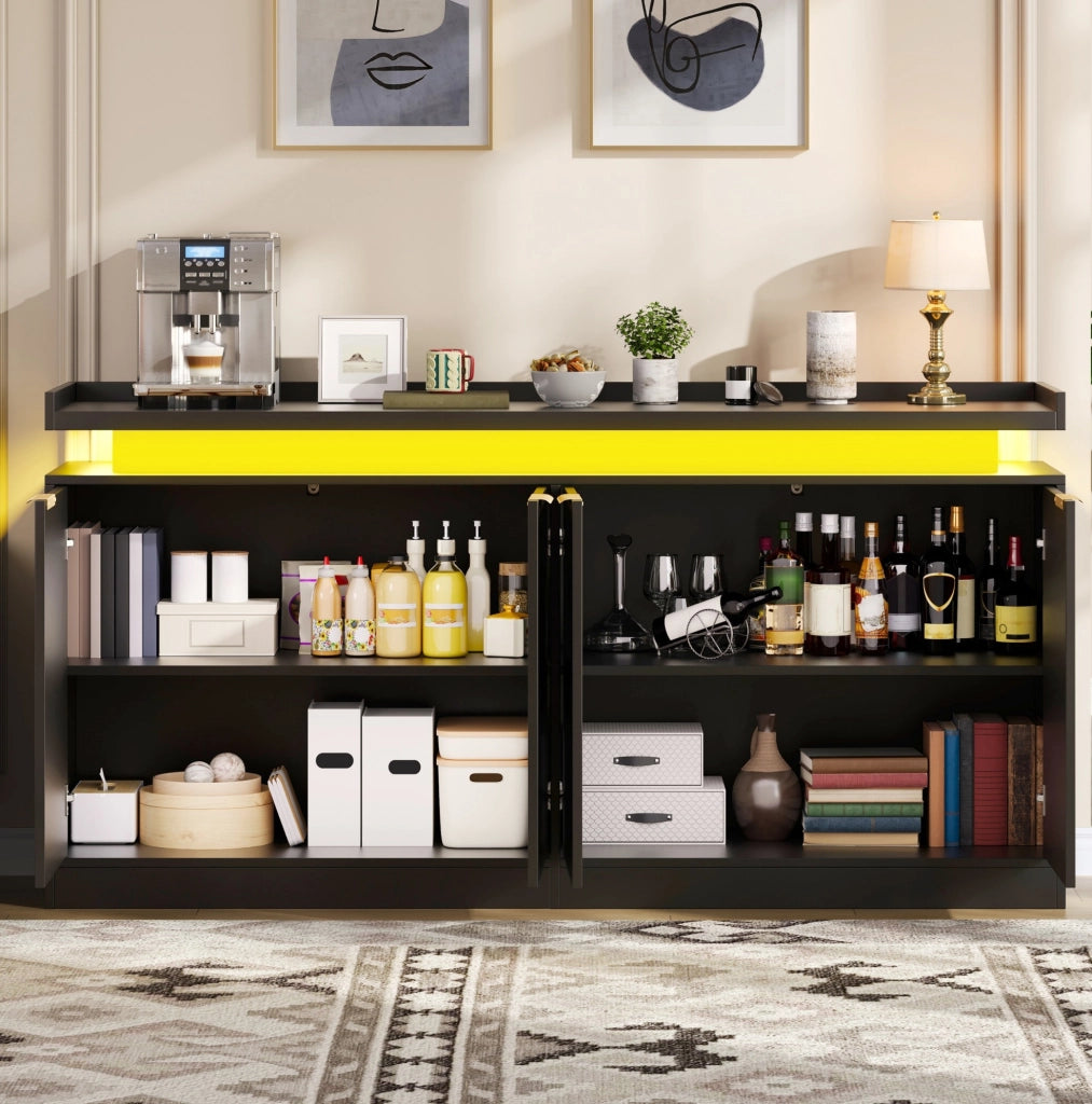 Credenza cucina con LED RGB; 160x39x83 cm; MDF; nera