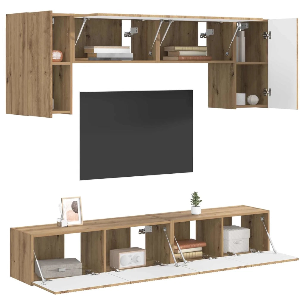 Set mobile TV Montaggio a parete 4 pcs Bianco Legno multistrato 3409078