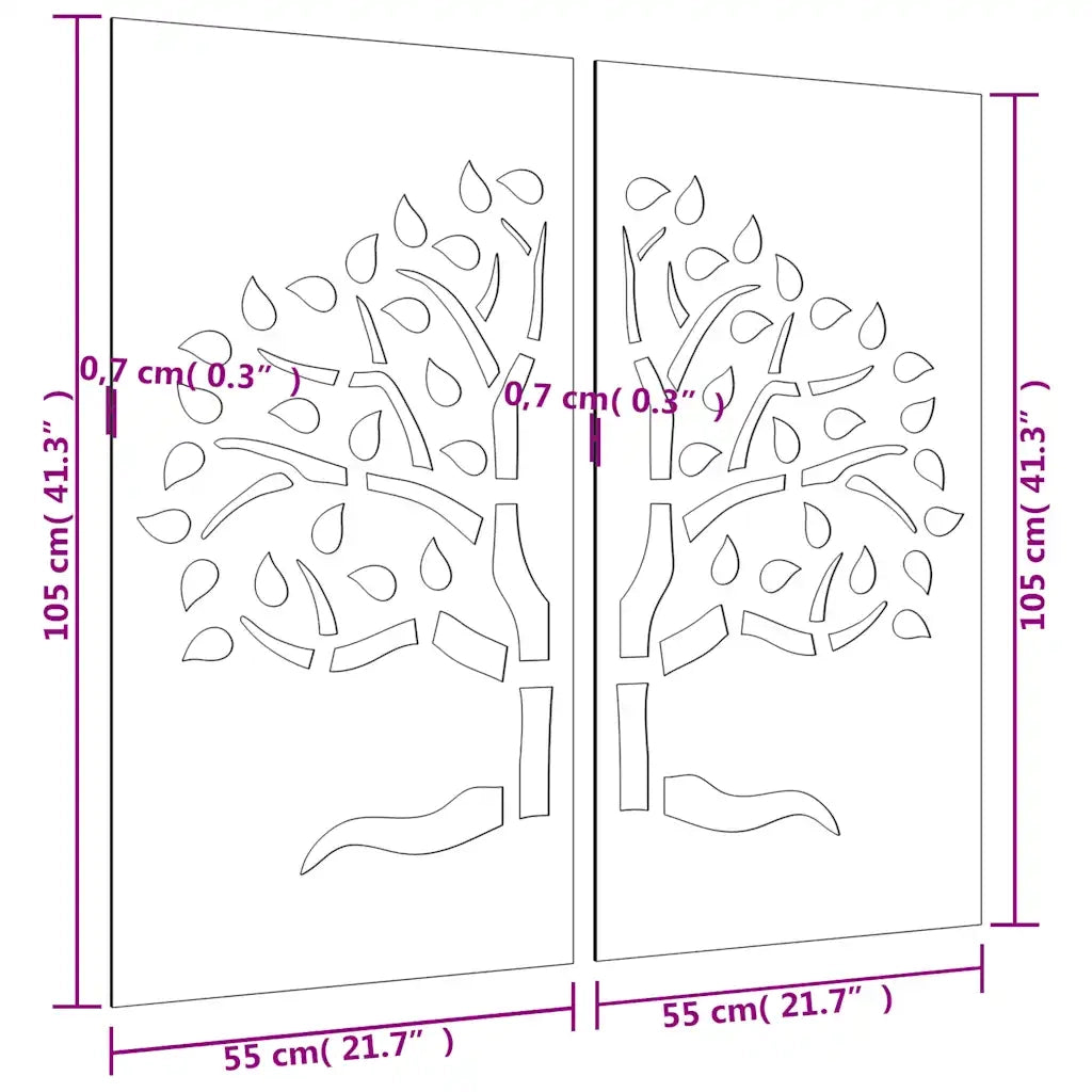 Decorazioni Muro Giardino 2 pz 105x55 cm Albero Acciaio Corten 824510