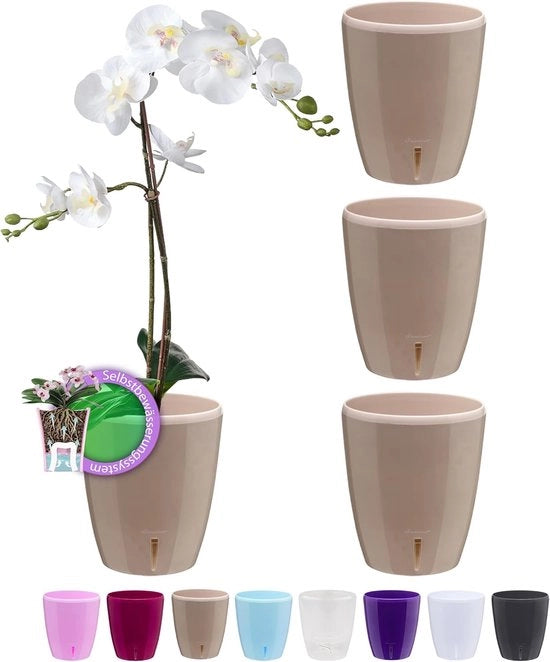 Set di vasi per orchidee - autosostentamento - confezione da 4 - colore sabbia - diametro 15 cm