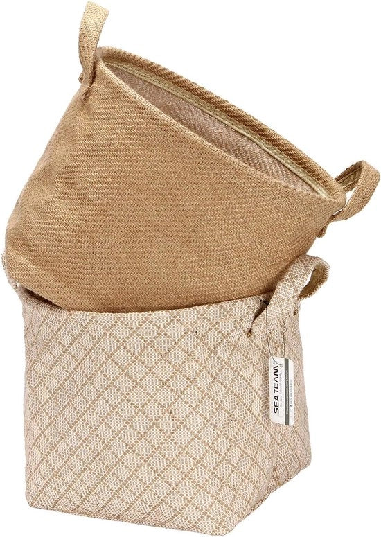 Borse di stoccaggio in Jute e Cotone con Maniglia - Soluzioni di Stoccaggio Decorative per Casa e Bagno