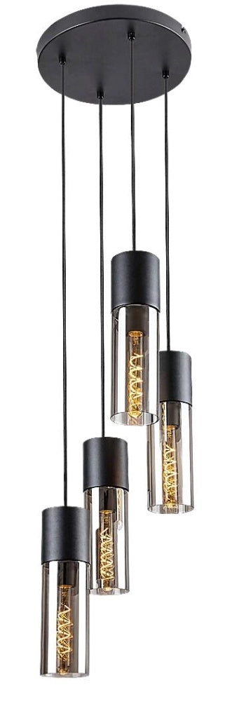 Lampadario Rabalux Ronno 4xE27 nero vetro fumé Ø30