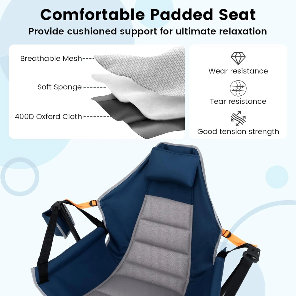 Sedia Amaca da Campeggio, Poltrona Grande con Schienale Regolabile, Poggiatesta, Seduta Imbottita, Portabicchieri, Borsa da Trasporto, Sedia Pieghevole da Esterno, Prato, Picnic, Pesca (Blu)