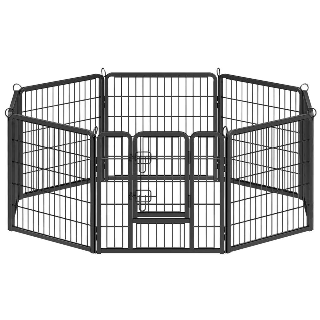 Recinto per cani recinto per animali in acciaio e pannelli in truciolato porta scorrevole con doppia chiusura misura XXL 122 x 80 x 70 cm nero 12_0004691