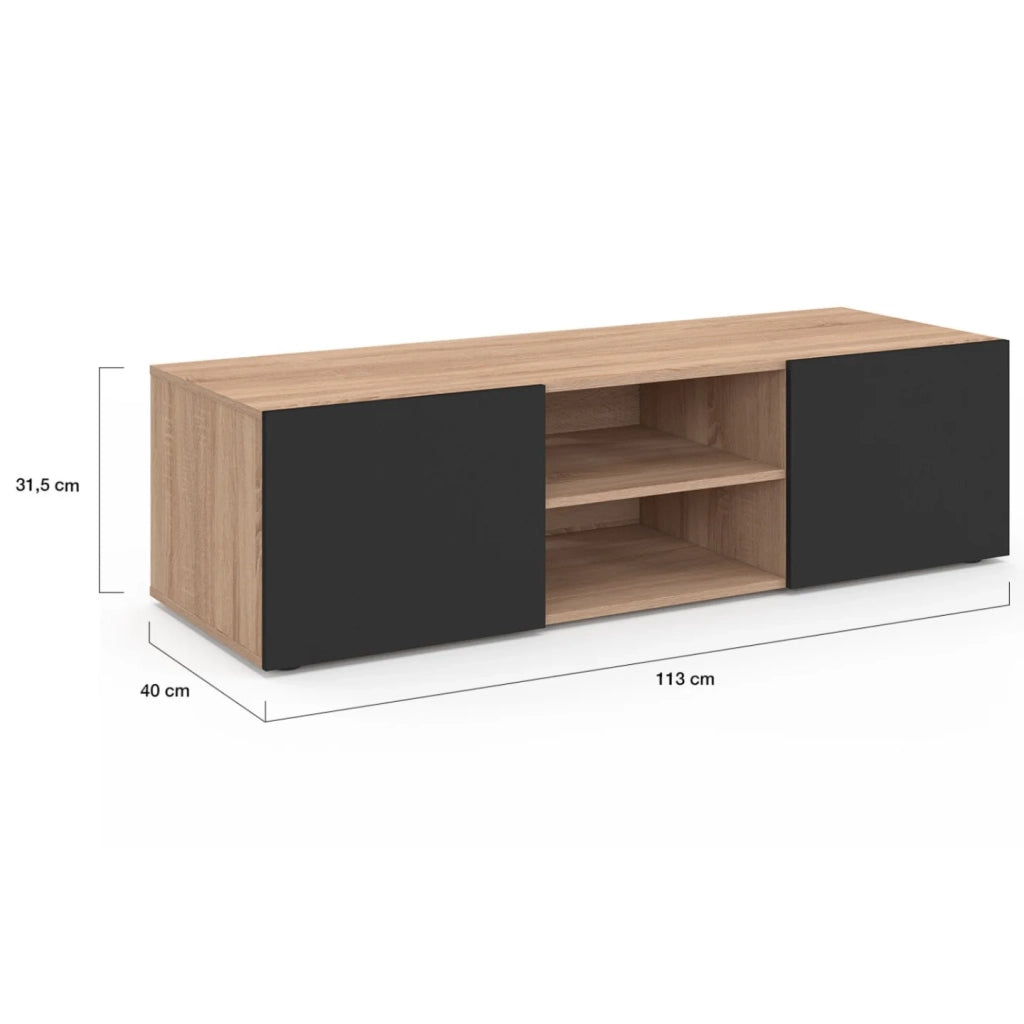 IDMarket - Mobile TV 113 cm ELI in legno effetto faggio con ante nere