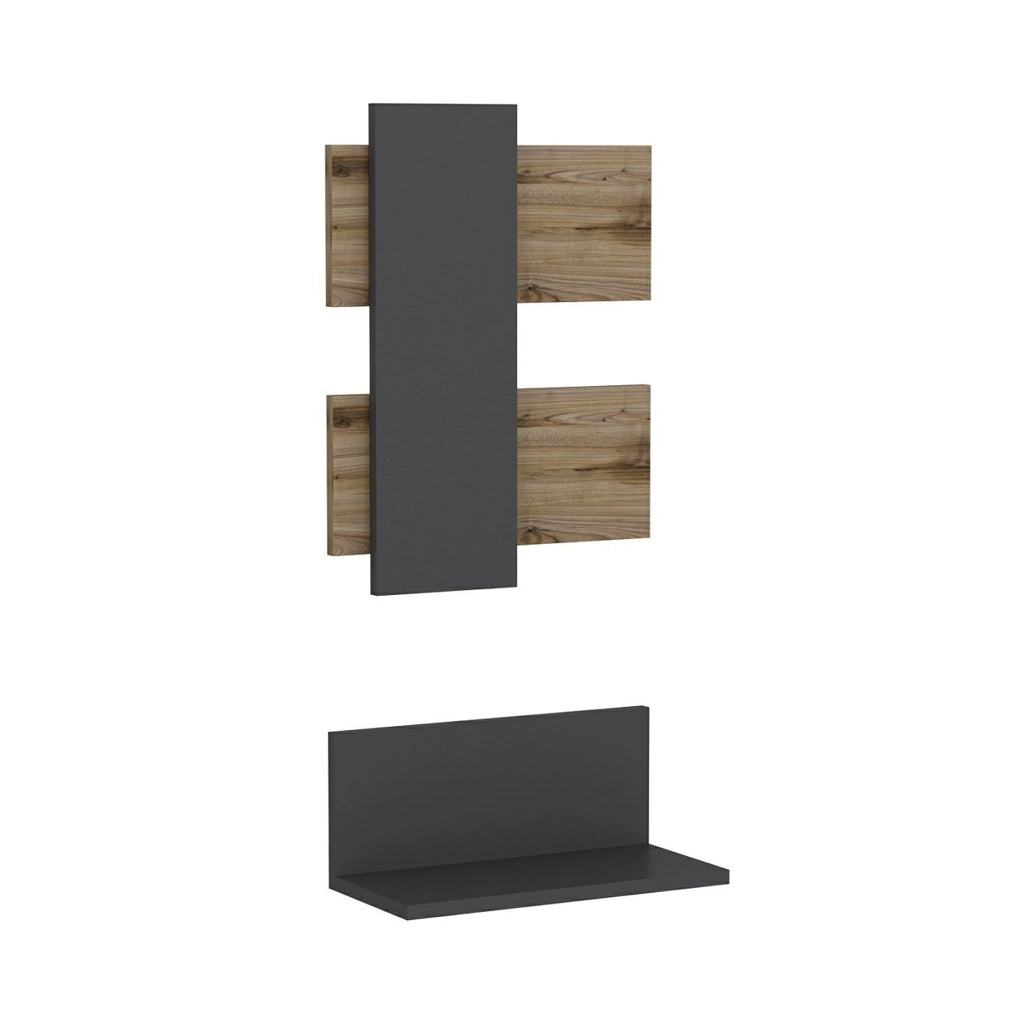 Set di Mensola Espositiva 'Egtved' Mensola da Muro con Pannello Decorativo - Antracite/Rovere [en.casa]
