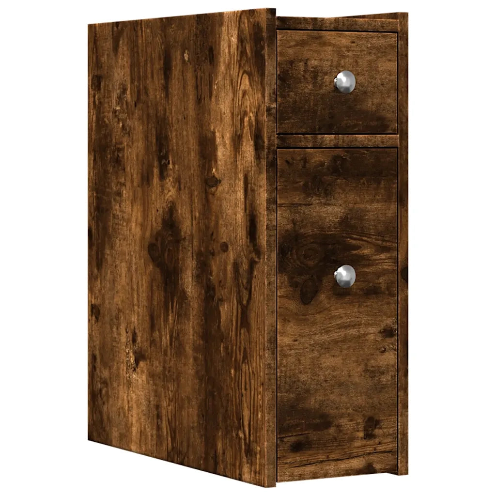 Armadietto da Bagno Stretto con Ruote Rovere Fumo in Truciolato