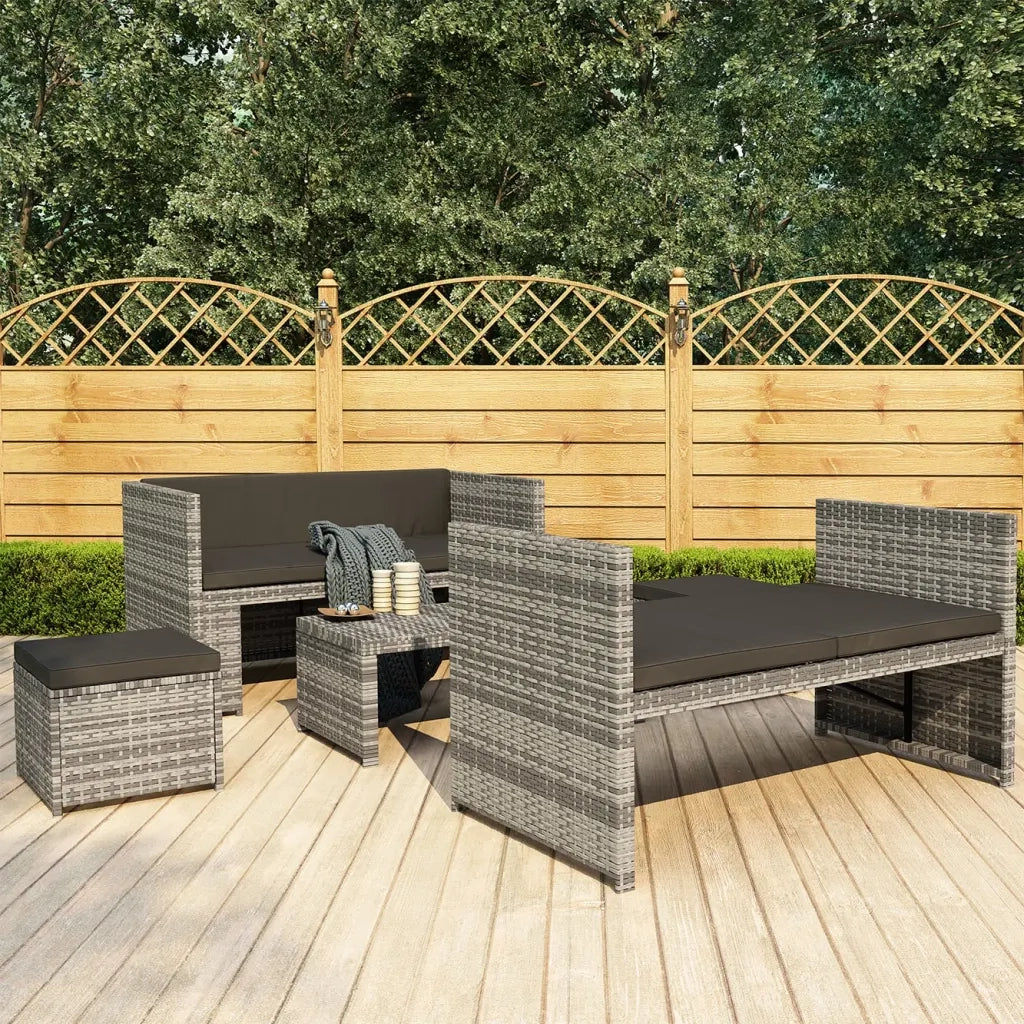 Set Divani da Giardino 5 pz | Set Salotto da Giardino con Cuscini in Polyrattan Grigio