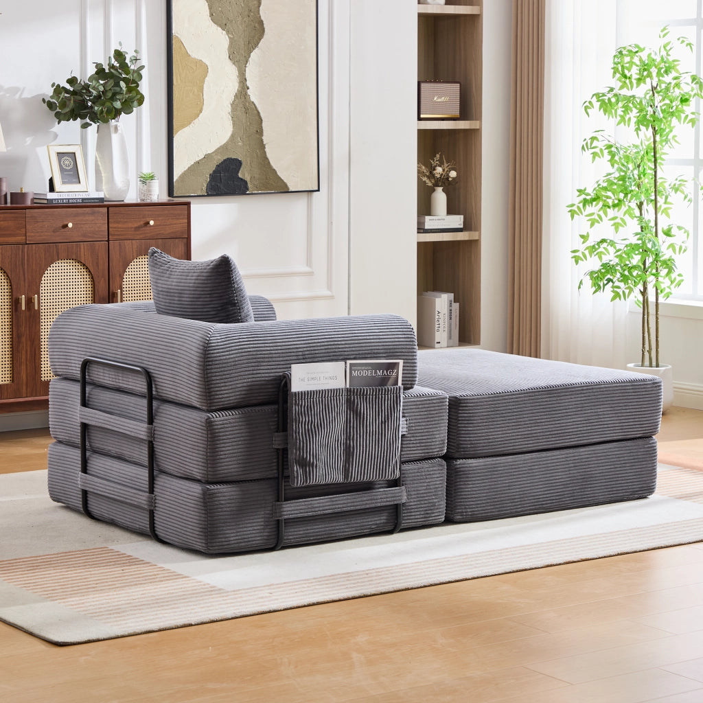 DIVANO modulare 112x190x67 cm in corduroy grigio scuro con pouf e cuscino