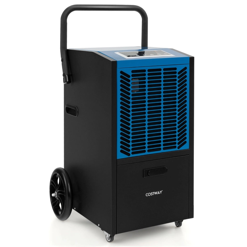 Deumidificatore commerciale da 66L/giorno, Deumidificatore con pompa e tubo di drenaggio timer 24h e 4 ruote Blu-Condizionatori aria