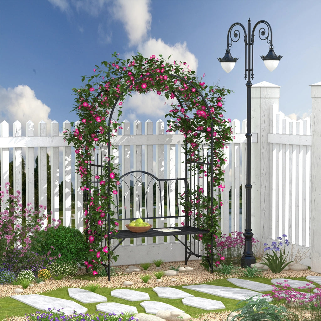 Arco da Giardino Metallico con Panchina ¨C zephmum ¨C Nero 115x59x203 cm