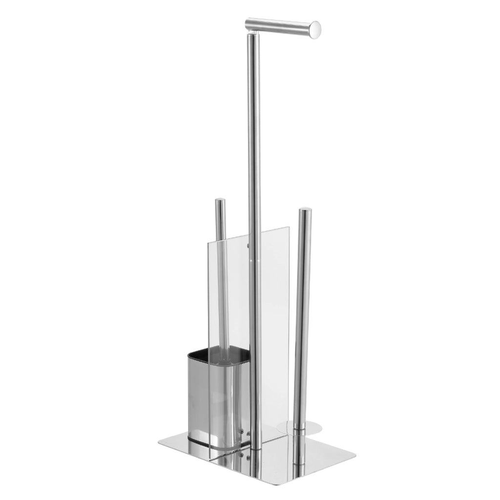 Accessori Bagno da Terra in Acciaio Inox – Piantana Porta Rotolo Carta Igienica con Scopino Water / Porta Salviette Multibraccio – Design Moderno Antiruggine, Base Stabile, Facile da Pulire Modello Carlo