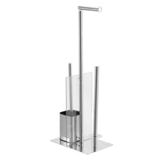 Accessori Bagno da Terra in Acciaio Inox – Piantana Porta Rotolo Carta Igienica con Scopino Water / Porta Salviette Multibraccio – Design Moderno Antiruggine, Base Stabile, Facile da Pulire Modello Carlo
