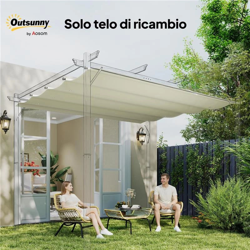 TELO PERGOLA PER ESTERNI ANTI UV IN POLIESTERE BIANCO CREMA CON 8 FORI DI DRENAGGIO, 286X245 CM