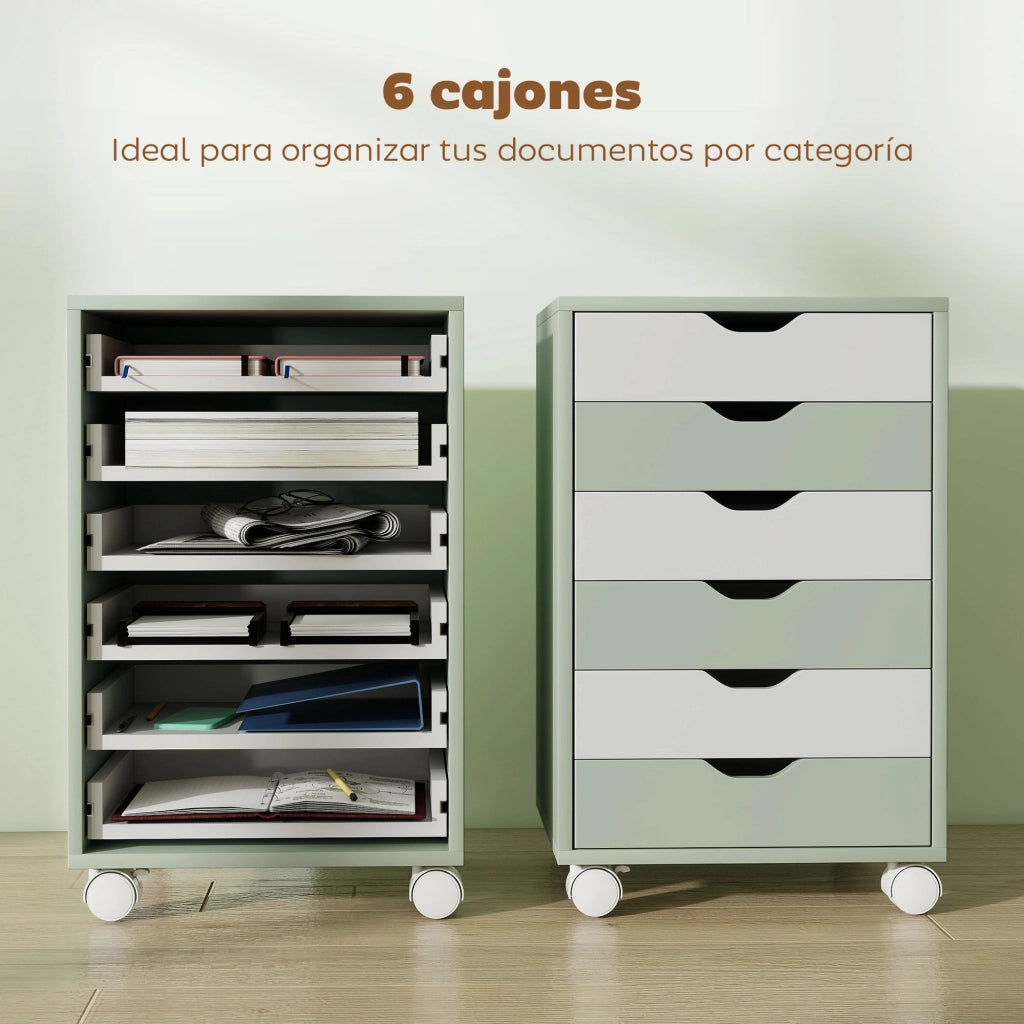 Scrivania con cassetti ¨C Minimal ¨C Verde, 6 cassetti, ruote