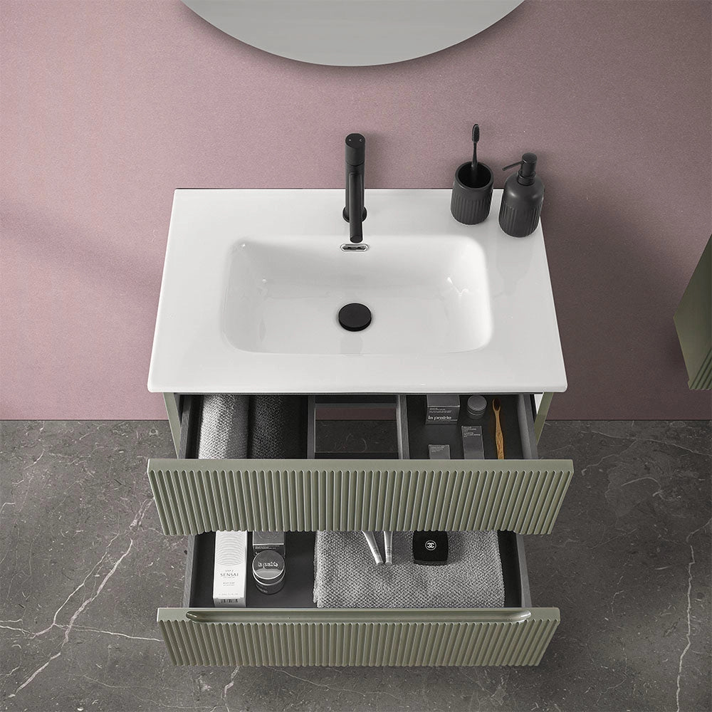 Mobile bagno sospeso 80 cm verde opaco cannettato Bali