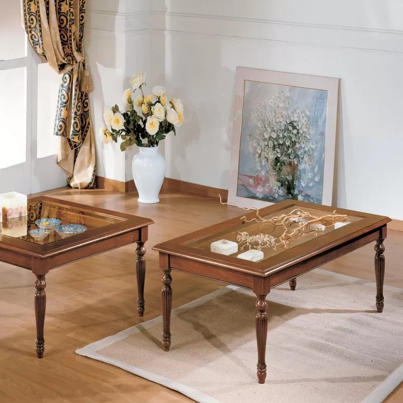 Tavolino bacheca ribalta rettangolare vetro legno bassano 120x60x48 - Mobili 2G
