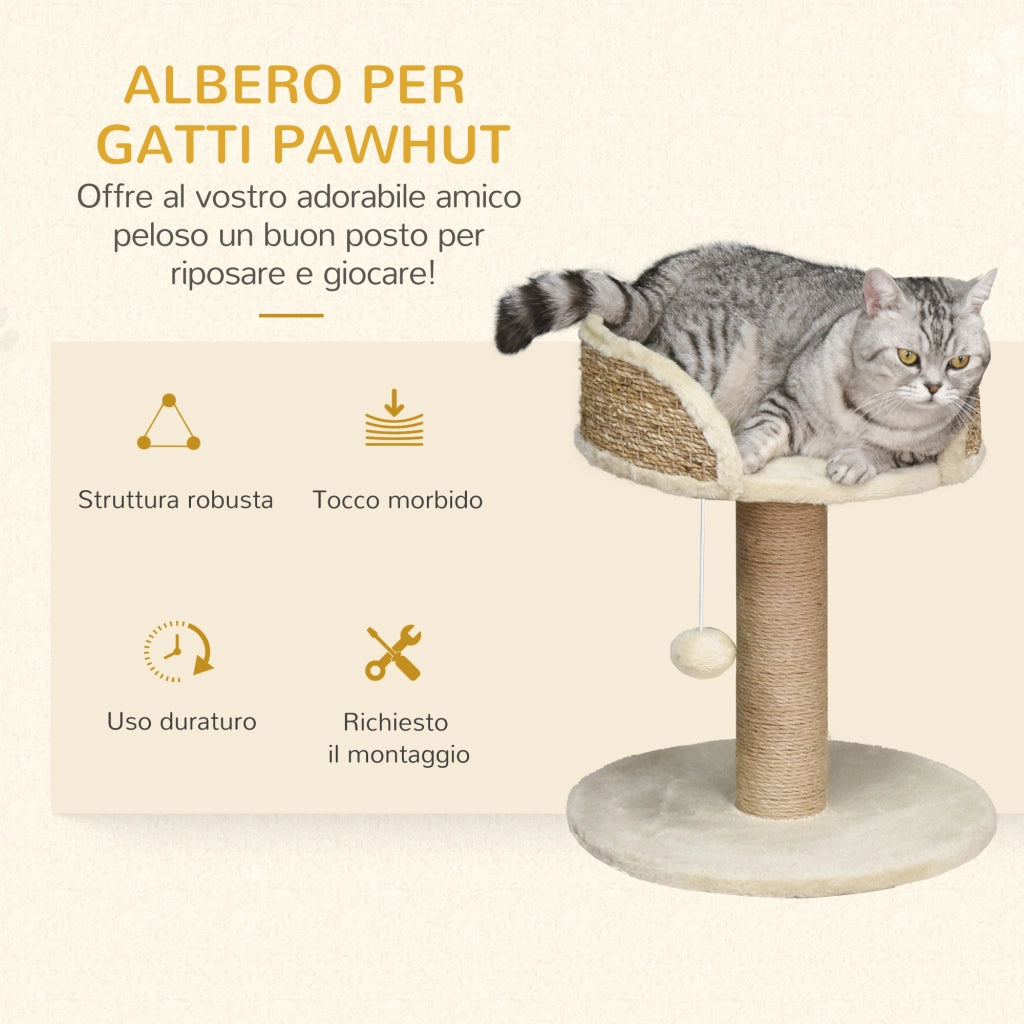 Tiragraffi Albero per Gatti con Lettino e Pallina ¨C Zephmum ¨C Beige 40x40x49cm