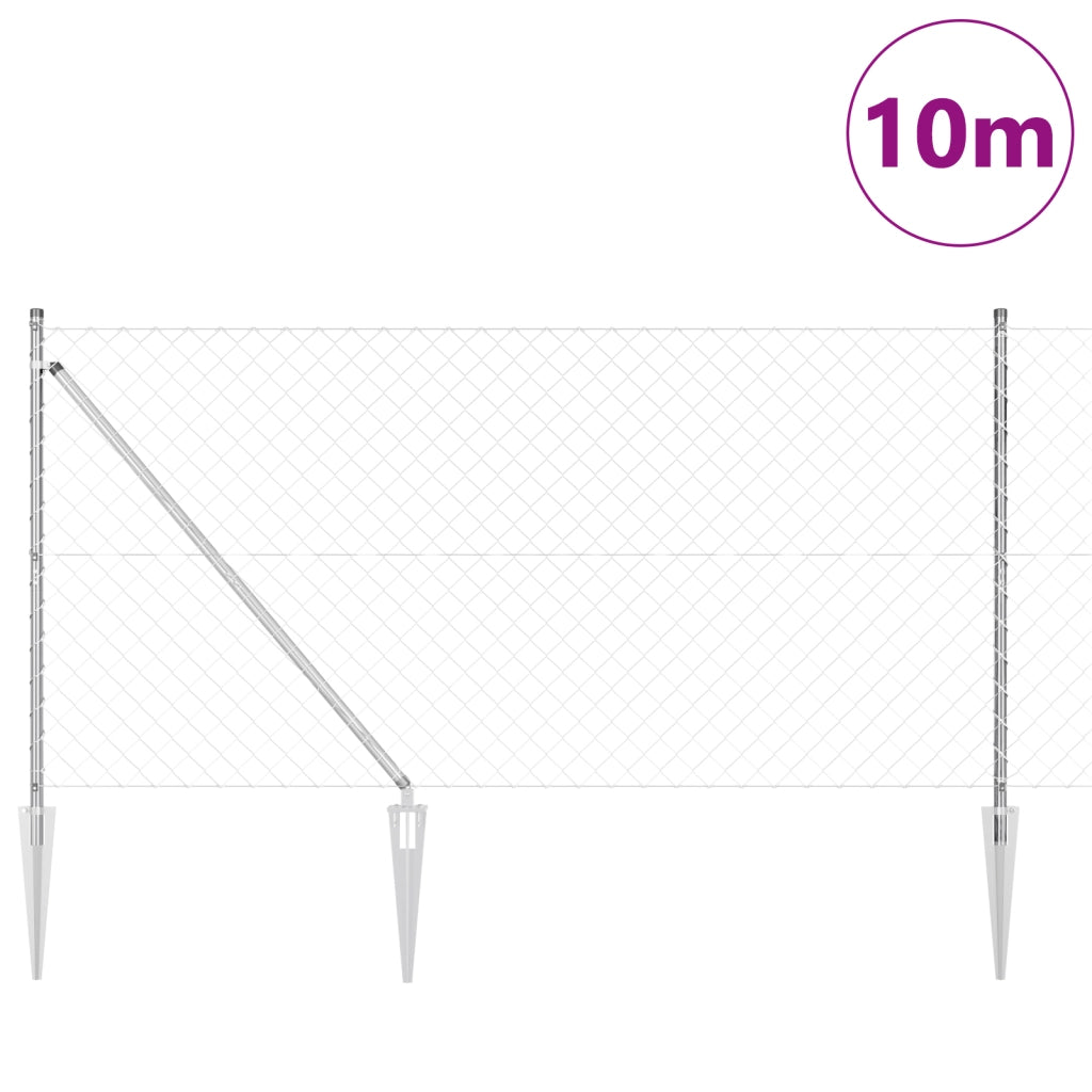 Recinzione a Maglie con 7 Picchetti 1.2x10 m Acciaio Zincato