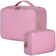 Tas da trucco per donna, acqua resistente, grande, per viaggio, 2 pezzi, colore rosa