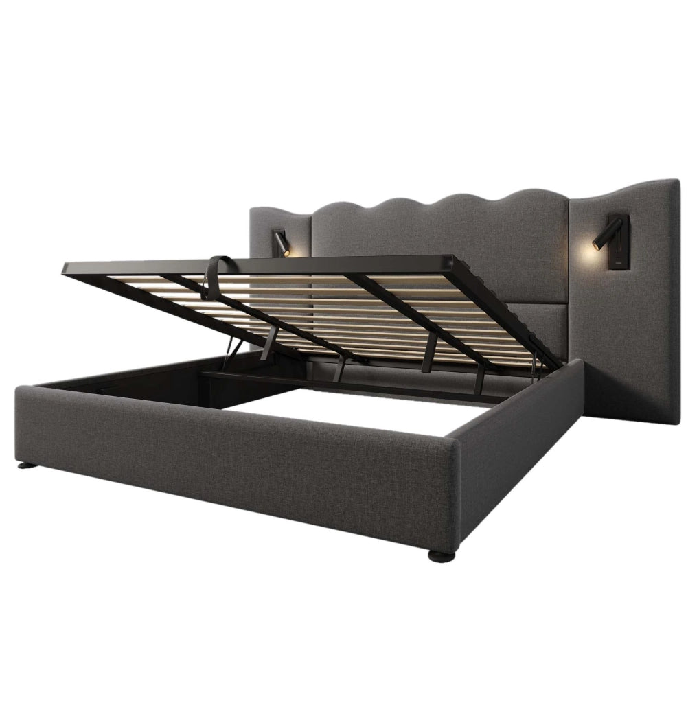 Letto contenitore 180x200 cm con lampada LED orientabile e porte USB-C