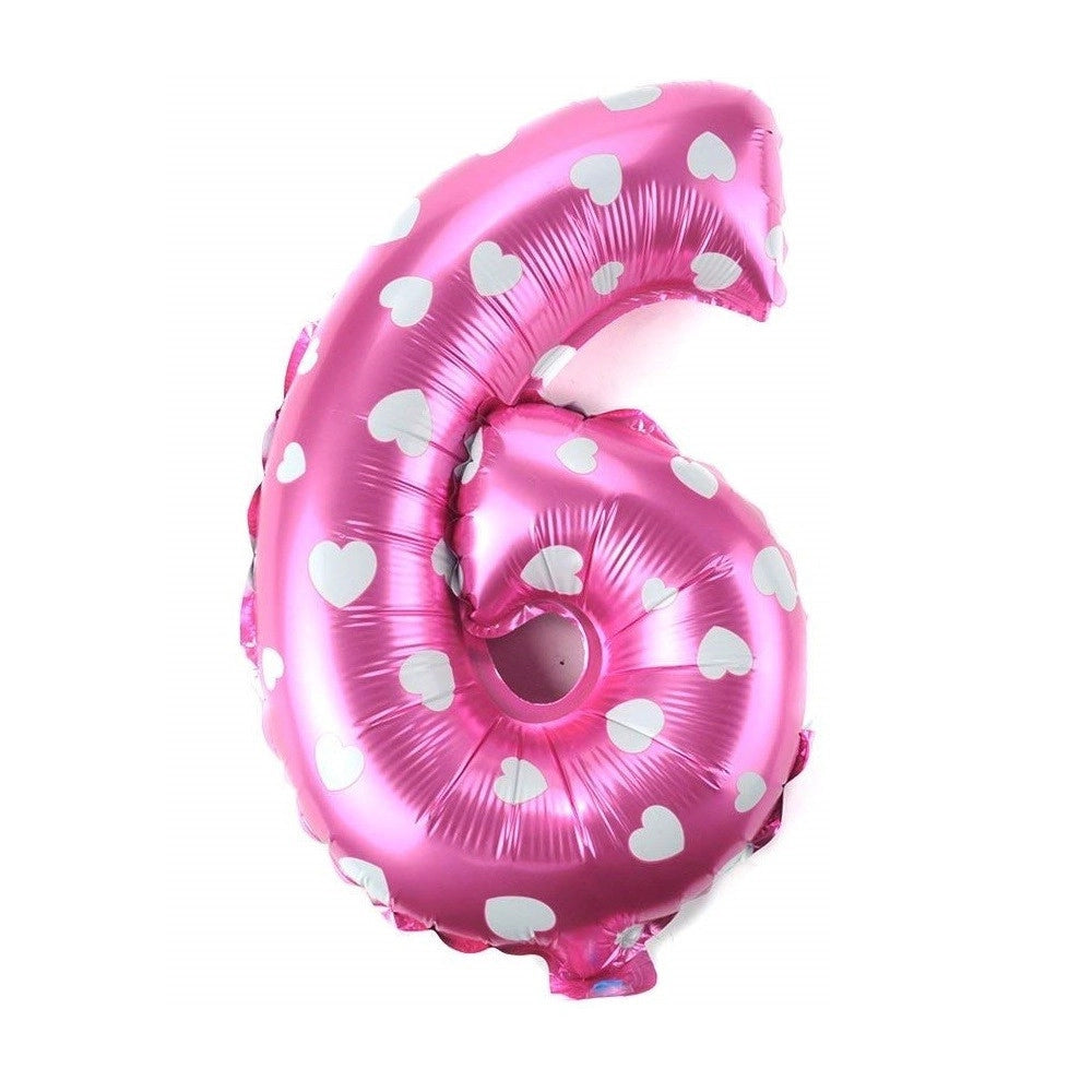 Trade Shop - Palloncino Numero 6 Rosa Cuori Cuoricini 35cm Elio Decorazione Party Festa -