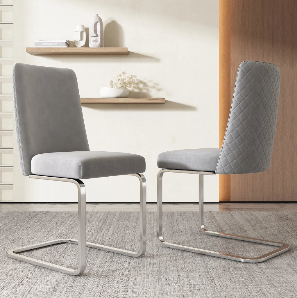Set di 2 sedie da pranzo 63.5x63.5x47.63 cm con schienale a rombi in velluto e gambe in metallo grigio