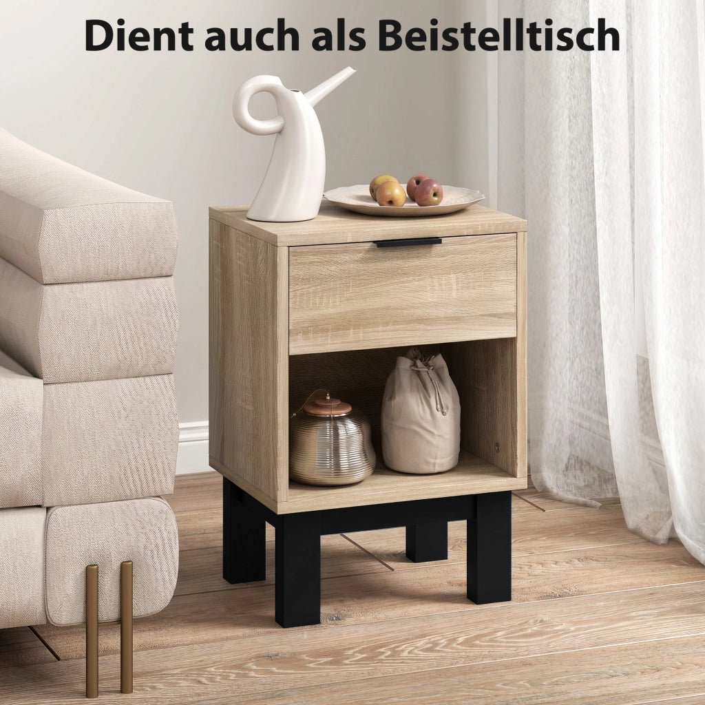 Comodino con cassetto e ripiano aperto ¨C zephmum ¨C Eiche 35x26x50 cm