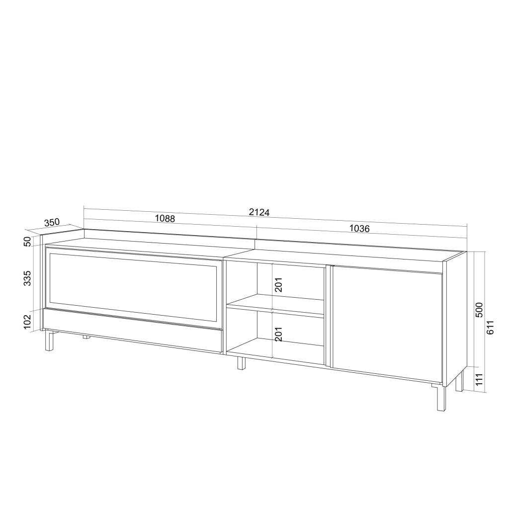 Mobile TV Soggiorno, 212x61x35 cm, Per TV fino a 80", Camino elettrico XXL, Design industriale, LED, Beige