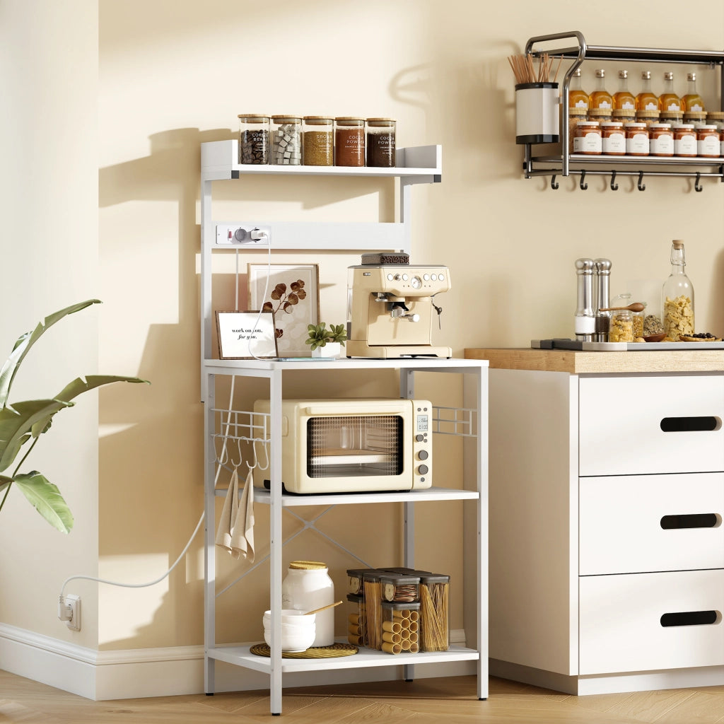 Scaffale da Cucina con Prese Elettriche ¨C zephmum ¨C Bianco 60x42x137 cm