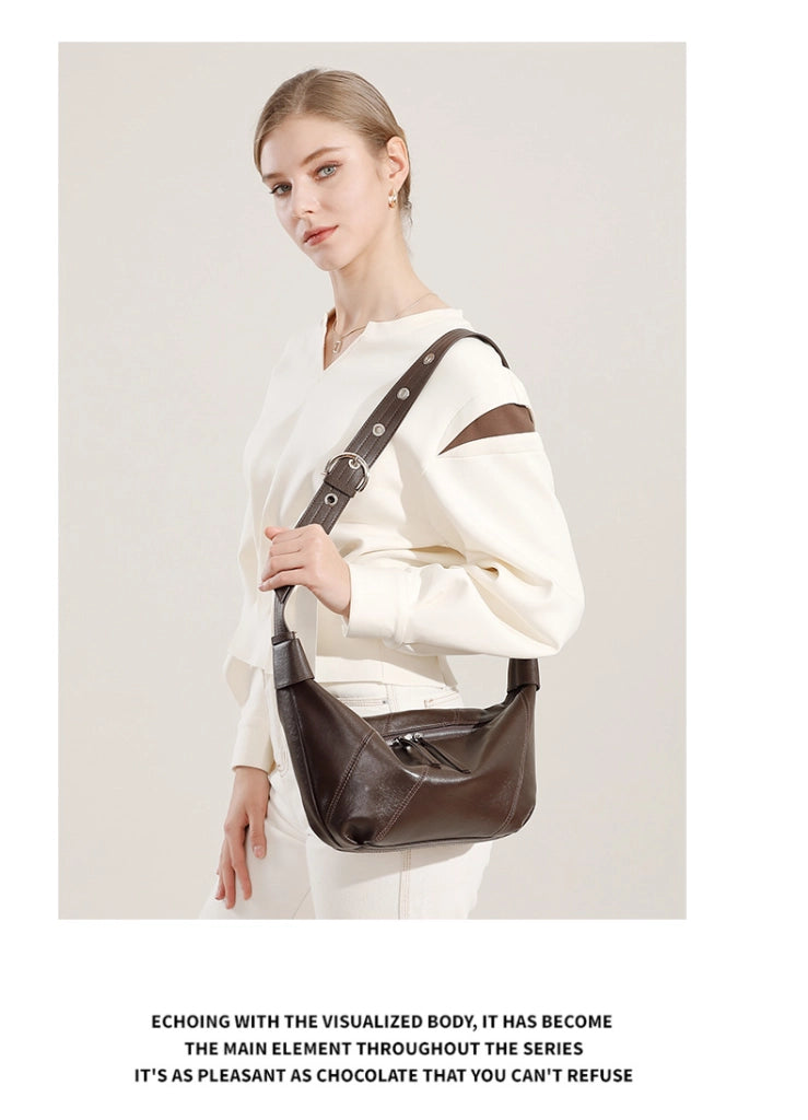 Borsa a conchiglia da donna in vera pelle marrone