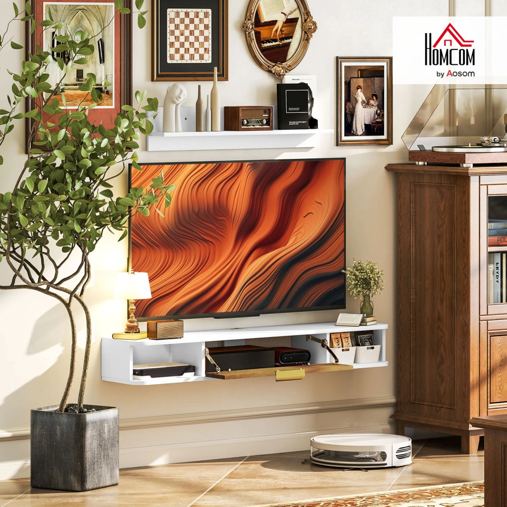 Mobile TV sospeso con ripiano ¨C zephmum ¨C bianco legno 120x24x16 cm