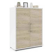 Credenza Warszawa, Buffet da soggiorno, Madia da salotto, Dispensa da cucina, 89x40 h113 cm, Bianco e Quercia
