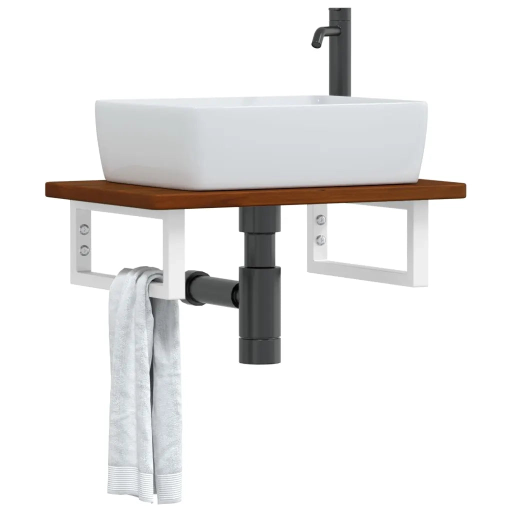 Ripiano a Parete per Lavabo-Mensole a Muro in Acciaio e Massello di Rovere 665948