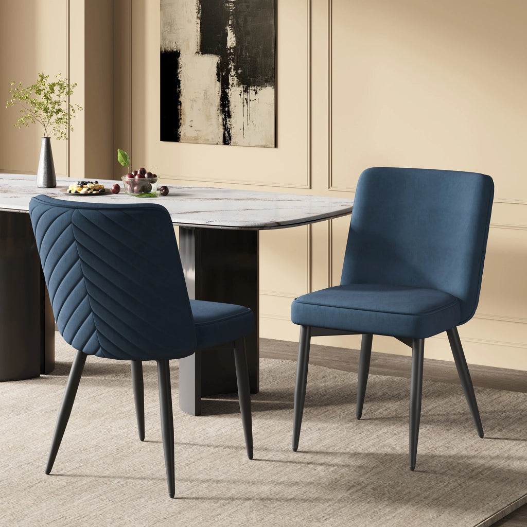 Sedie da Pranzo in Velluto ¨C Xylo ¨C Blu Scuro, Set 2 Pezzi, Stile Moderno
