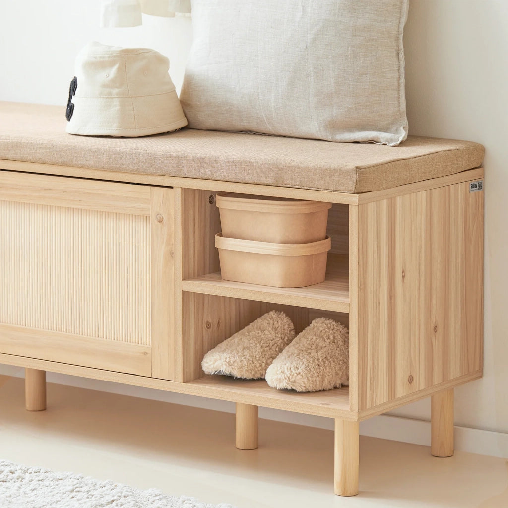 Panca Scarpiera Da Ingresso Con 2 Porte Scorrevoli Naturale 120x35.2x49cm FSR163-N