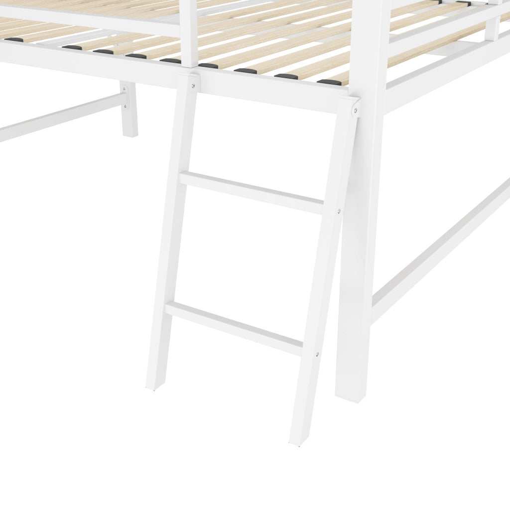 Letto a soppalco 140 × 200 cm con scrivania pieghevole, LED, sponde e scala, senza materasso, bianco
