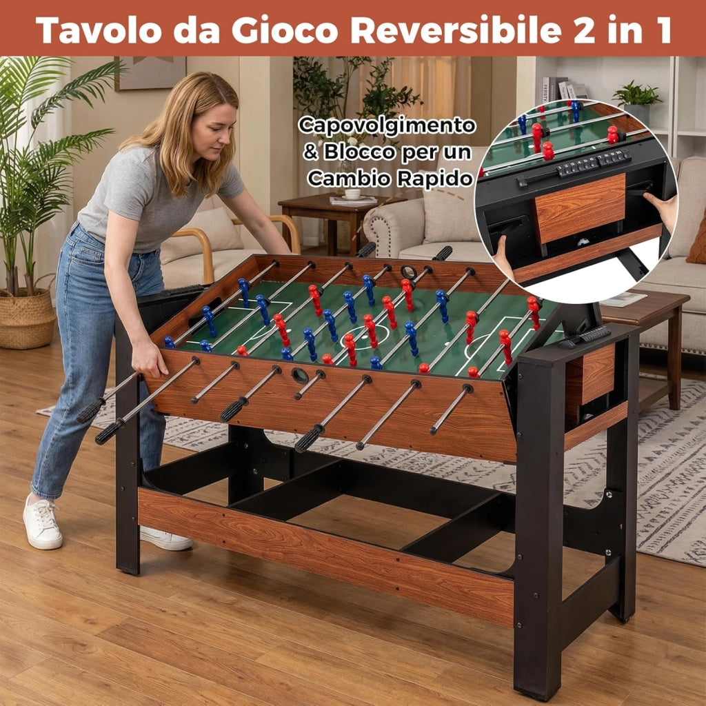 2 in 1 Calcio Balilla, Tavolo da Biliardo con 2 Palline, Stecche Triangolo Spazzola e Gessetti, Tavolo Multigioco per Casa Sala Giochi e Feste