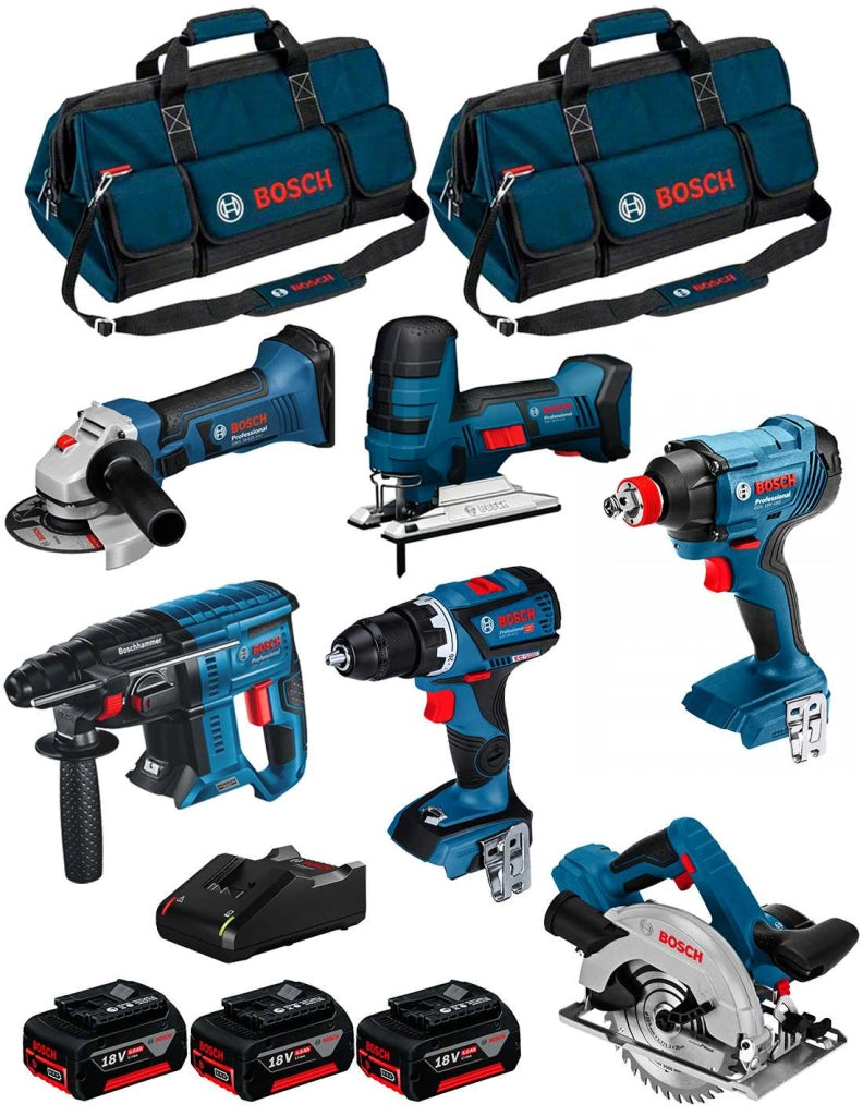 BOSCH Kit 18V BK602BAG (GDX 18V-180+GBH 18V-21+GKS 18V-57+GST 18V-LI S+GWS 18-125V-LI+GSR 18V-60 C+3 x 5,0Ah+GAL18V-40+2 Borse)