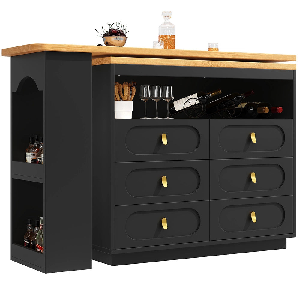 Tavolo bar estensibile - Xylo - rotante 360° con ruote nero 138-203cm