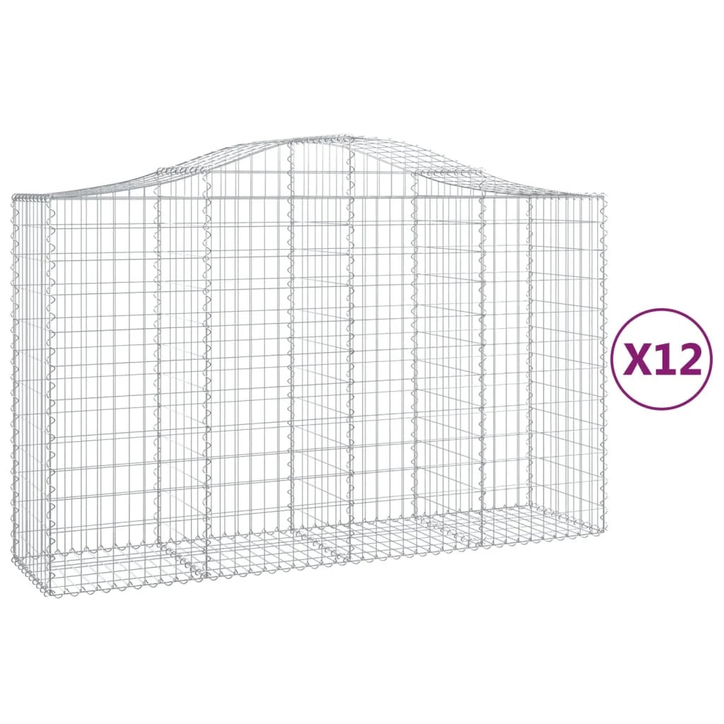 Cestini gabbioni recinzione a gabbia muro di contenimento ad arco 1 set da 2 200 x 50 x 120/140 cm ferro zincato argento 02_0040529