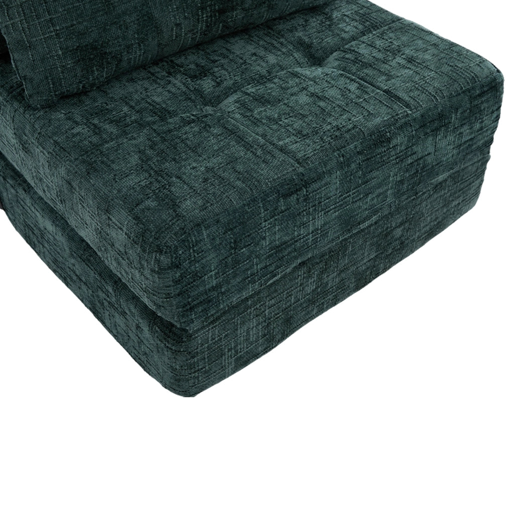 Divano letto pieghevole in ciniglia verde smeraldo con cuscini