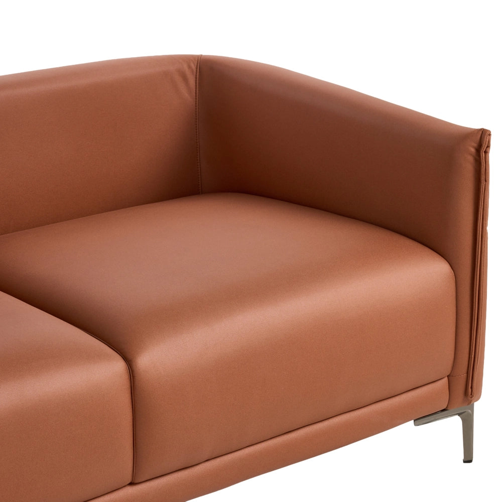 Divano a 3 posti in tessuto marrone dorato con gambe in metallo stile moderno minimalista