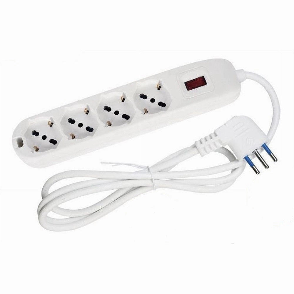 Trade Shop - Multipresa Ciabatta 4 Uscite Universali Spina 10a Cavo 1.5 Metri Bianco 80184n -