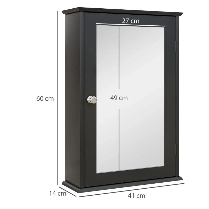 MOBILETTO BAGNO PENSILE CON SPECCHIO E ANTA A CHIUSURA MAGNETICA, 41X14X60 CM, NERO