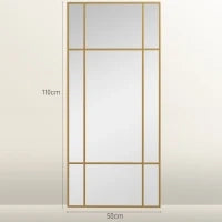Specchio da Parete Stile Finestra con Montaggio Verticale e Orizzontale, 110x50cm, Oro