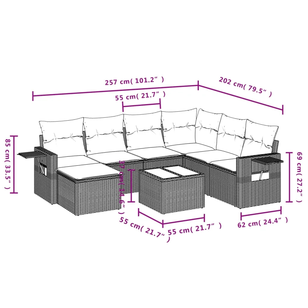 Set Divani da Giardino con Cuscini 8 pz Nero in Polyrattan