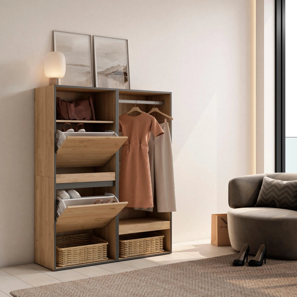 Scarpiera, 120x35x145cm, Camera da letto, Armadio Aperto, colore Rovere RF3538